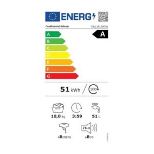 Lave-linge hublot - CONTINENTAL EDISON - CELL1012DDS1 - 10kg - Moteur induction directe - 60 cm - 1200 trs/min - Silver