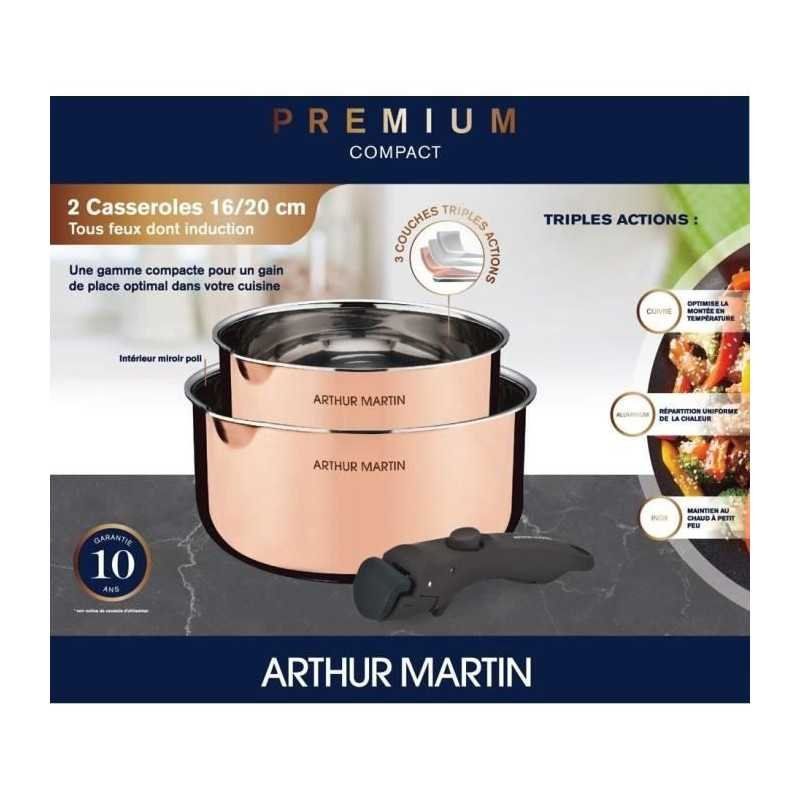 2 casseroles 16-20 cm + 1 poignée - ARTHUR MARTIN - AM720GT - 3 couches triple action - Tous feux dont induction – Image 4